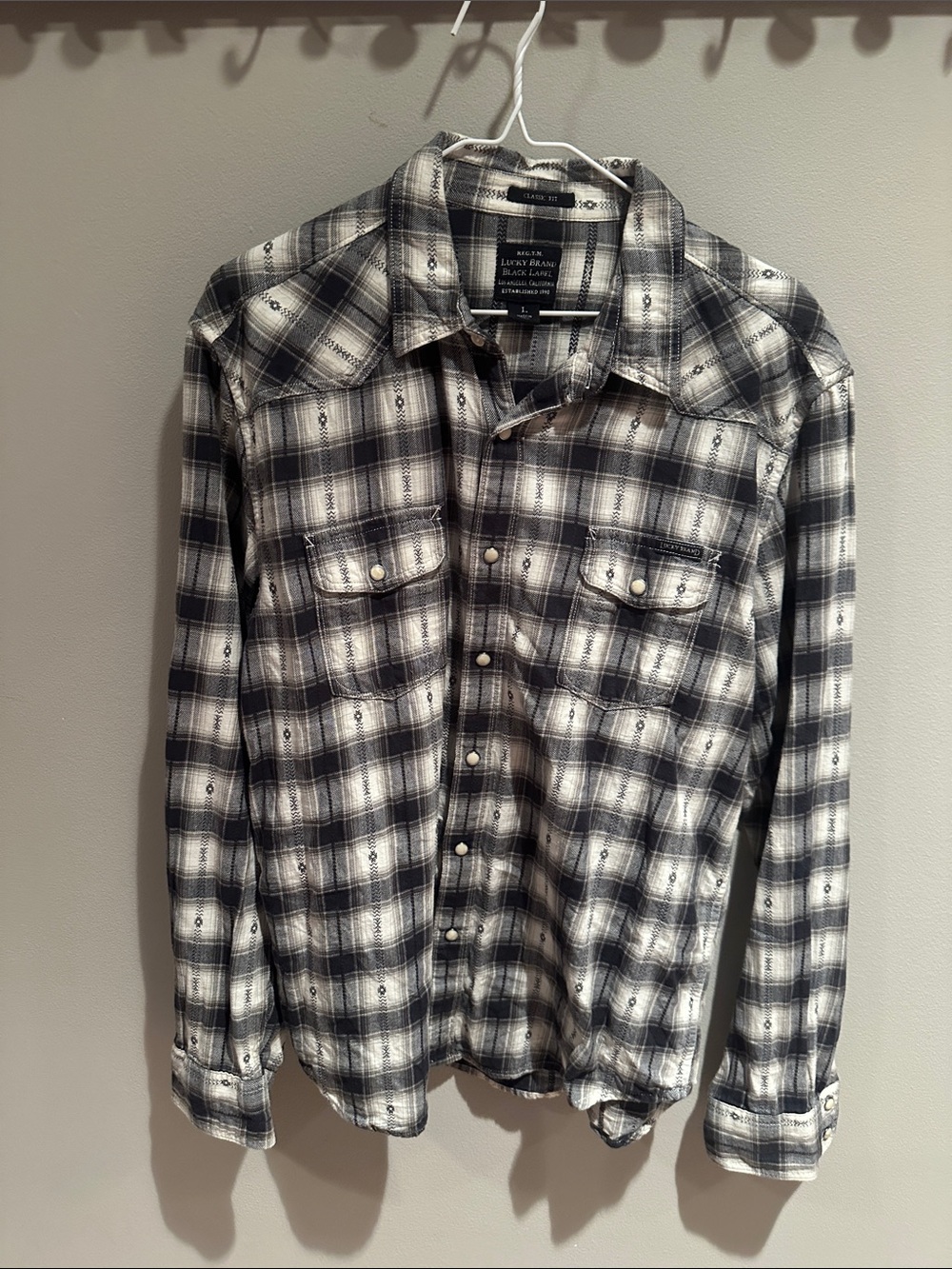 Lucky Brand Men's Black & White Plaid Western Button-Down Shirt